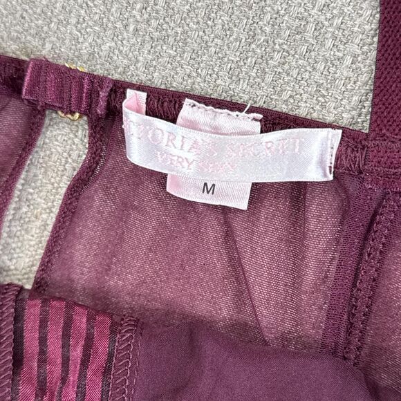 Victorias Secret Very Sexy Burgundy Satin Mesh Corset Top Lingerie Tank M Purple - Picture 5 of 8
